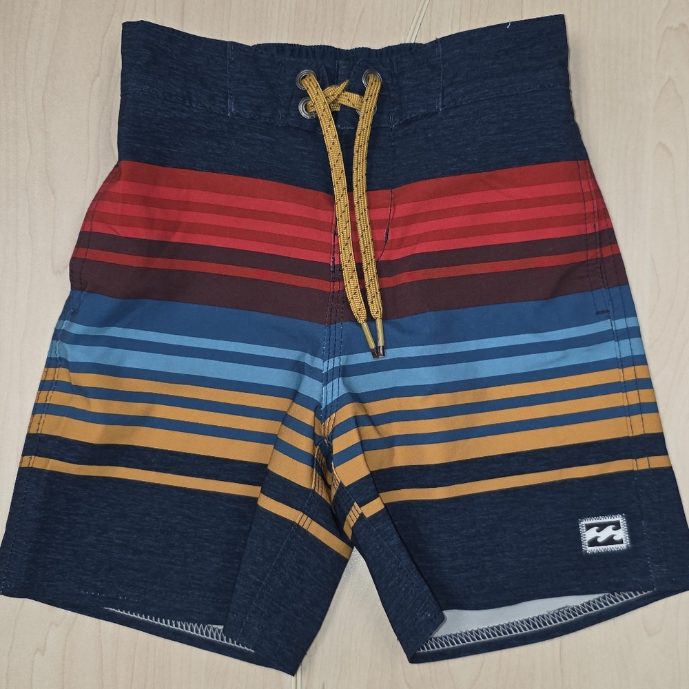 Billabong Kids Swim Trunks - Navy, Red, Orange Stripes